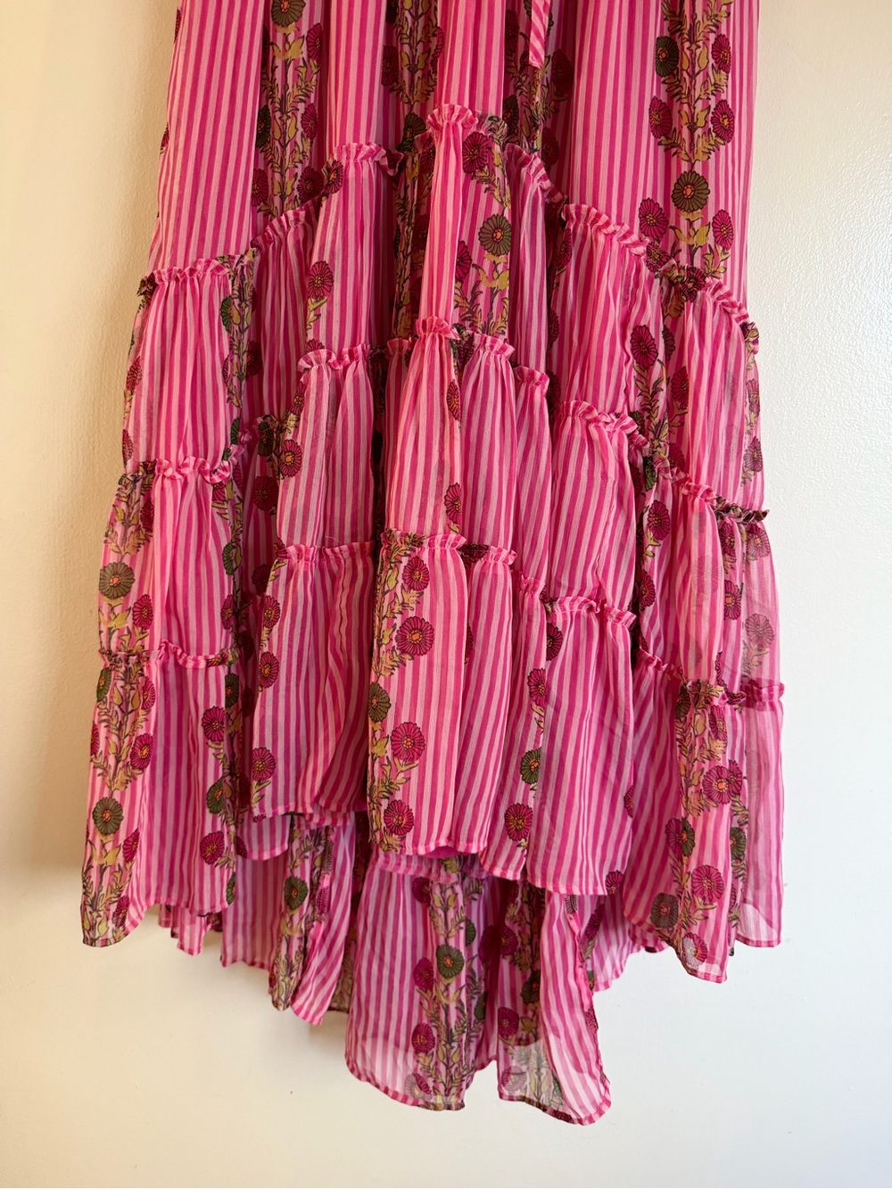 Free People Hot Pink Tiered Smocked Midi Dress - Picture 3 of 8